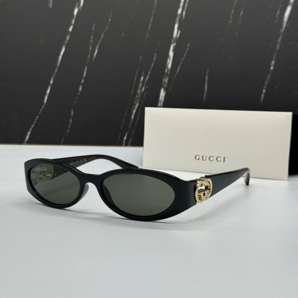 NEW GG1660S 001 BLACK GREY OVAL WOMEN GUCCI SUNGLASSES